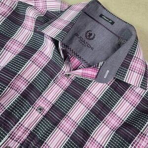 BUGATCHI Classic Fit Plaid Long‎ Sleeve Button Up Shirt Men's Medium Pink Purple